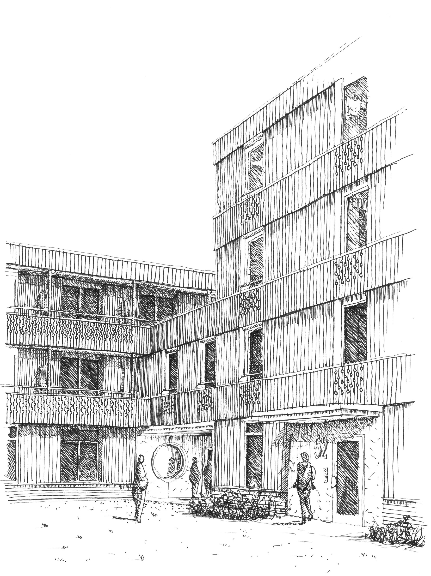 Residence (Wohnheim) Obstgarten, Rombach · North entrance façade · Architecture by ©schmid-ziörjen Arch.