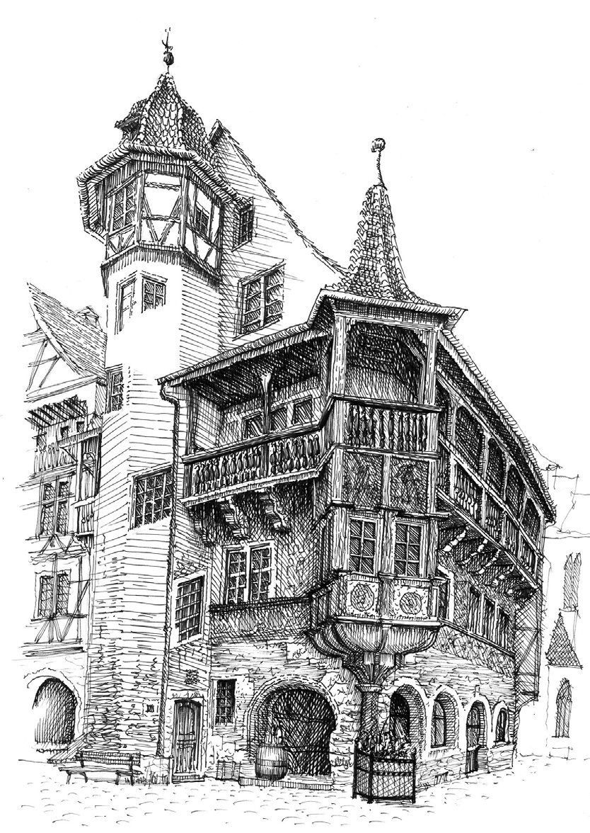 Pen drawing of the Maison Pfister in Colmar