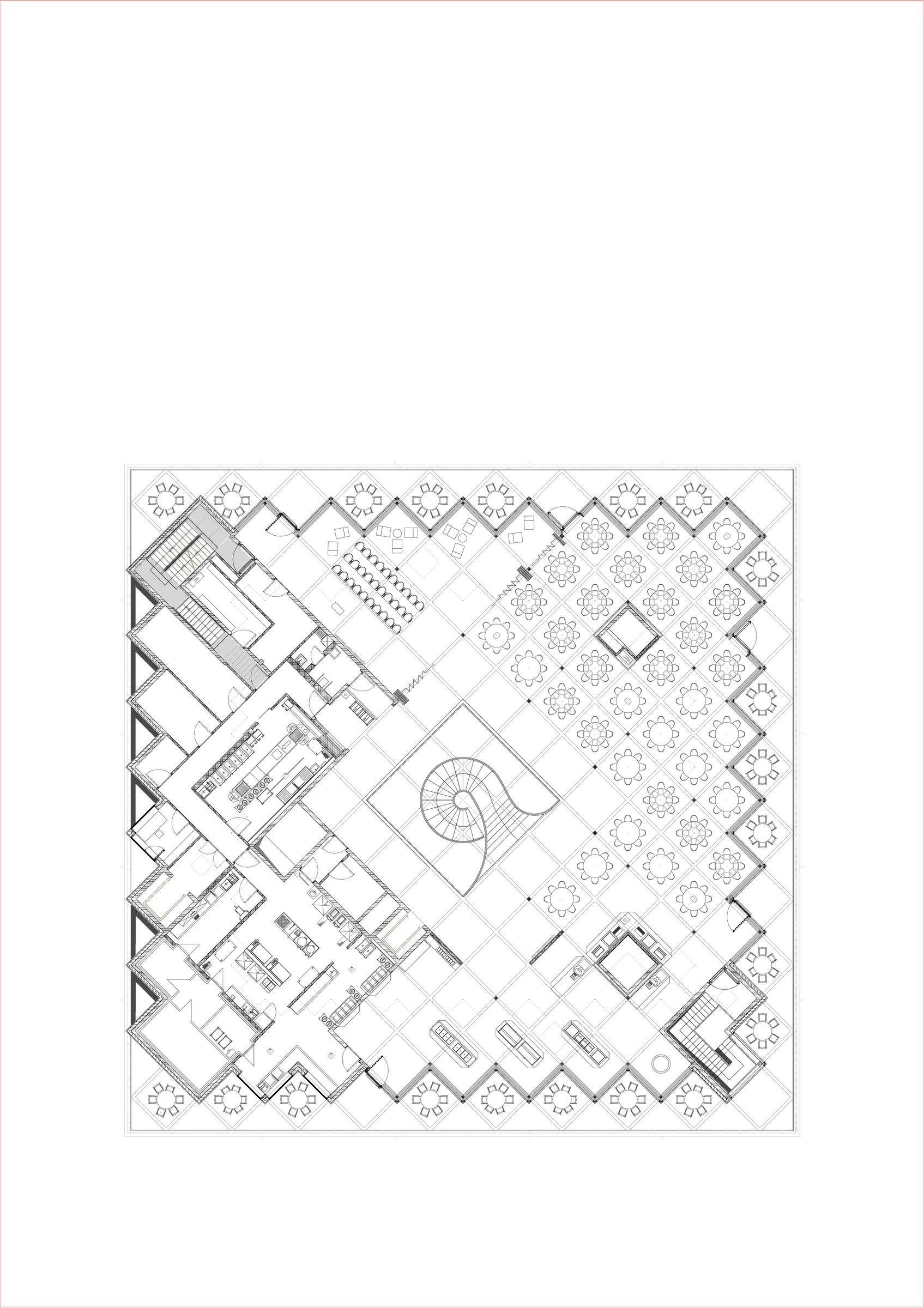 Cafeteria floor plan, upper floor (R+1) · 1:100 · ©Wulf Architekten