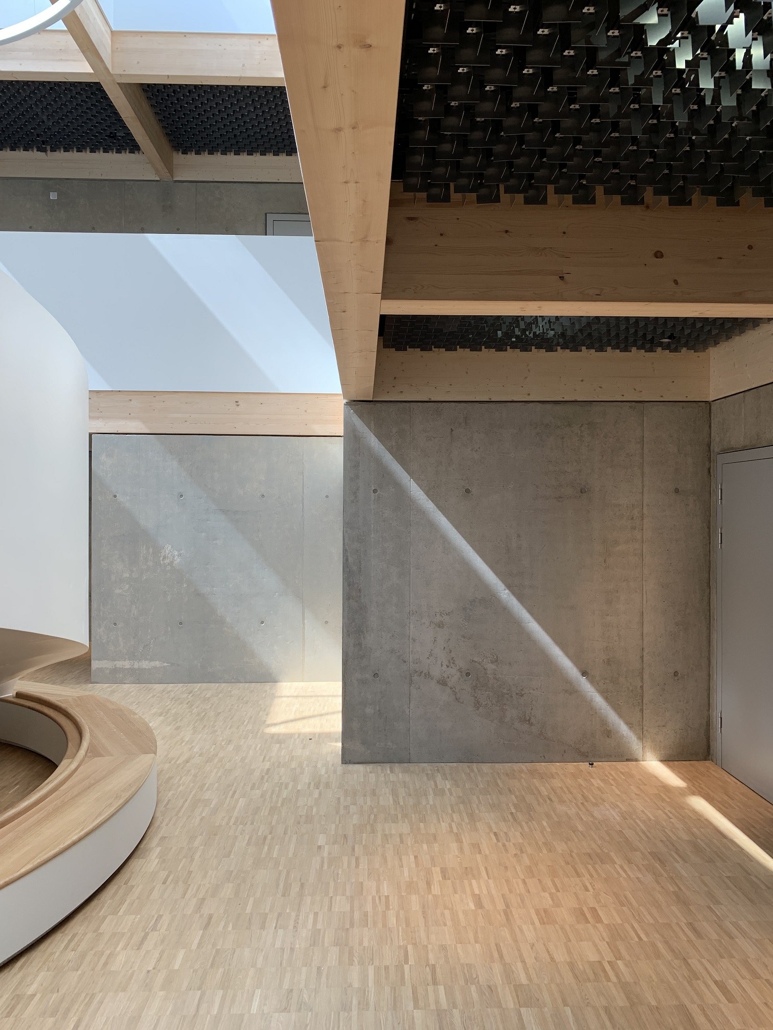 The hall flooded with natural light